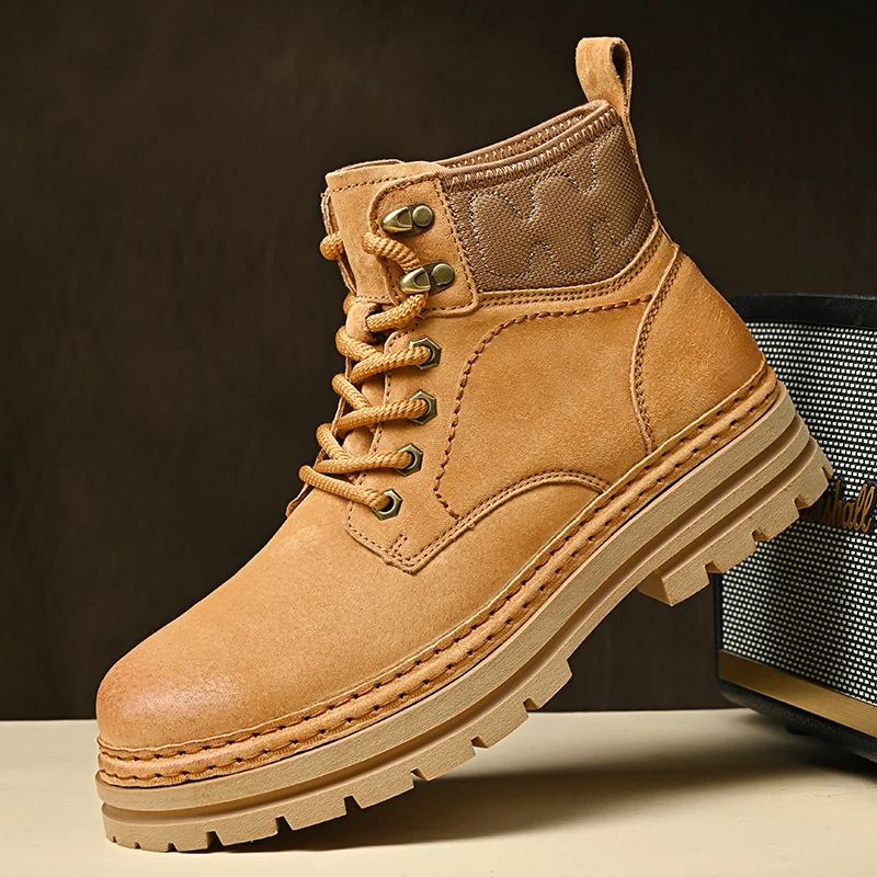 Men's Boots 2025 New Winter Mart Boots Men's Shoes Waterproof Non-Slip Sneakers Rhubarb boots, genuine leather workwear boots