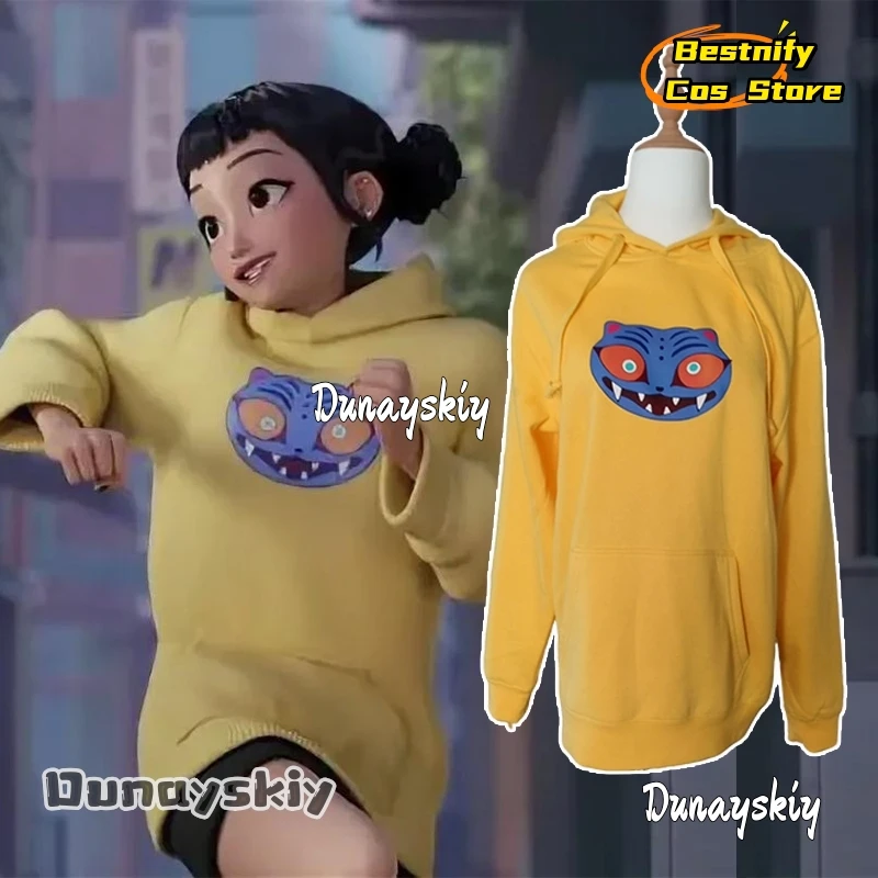 

Zoey Huntrix Demon Anime KPOP Hunters Cosplay Costume Funny Cartoon Demon Tiger Yellow Hoodie Long Suit Halloween Disguise