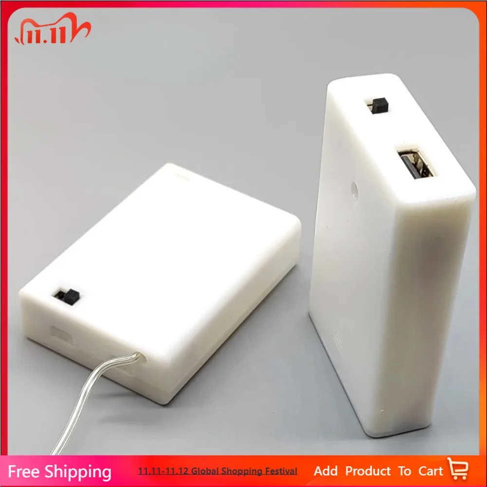 

AA battery Case 3 Slot Series Connection AA Battery Holder With Cover And Top Switch With USB/Line AA Battery Box Milky White