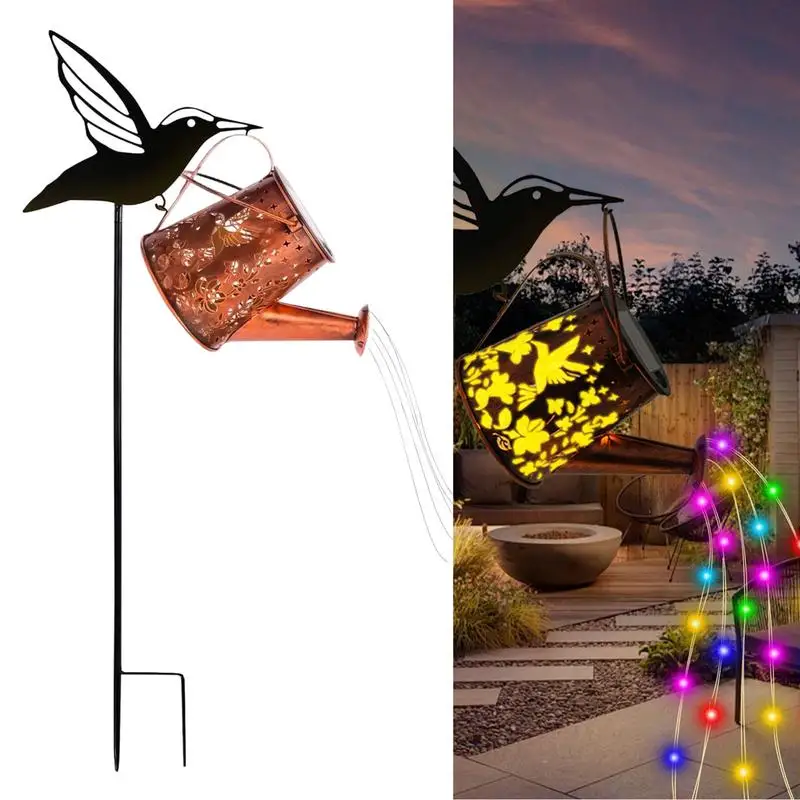 Watering Can Solar Light Outdoor Hummingbird Watering Can Lanterns Solar Powered Weatherproof Light For Garden Yard Patio