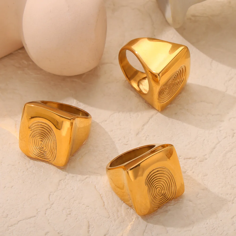 Brand New Retro Stainless Steel Ring For Women Fingerprints Design Light Luxury Fashion Jewelry