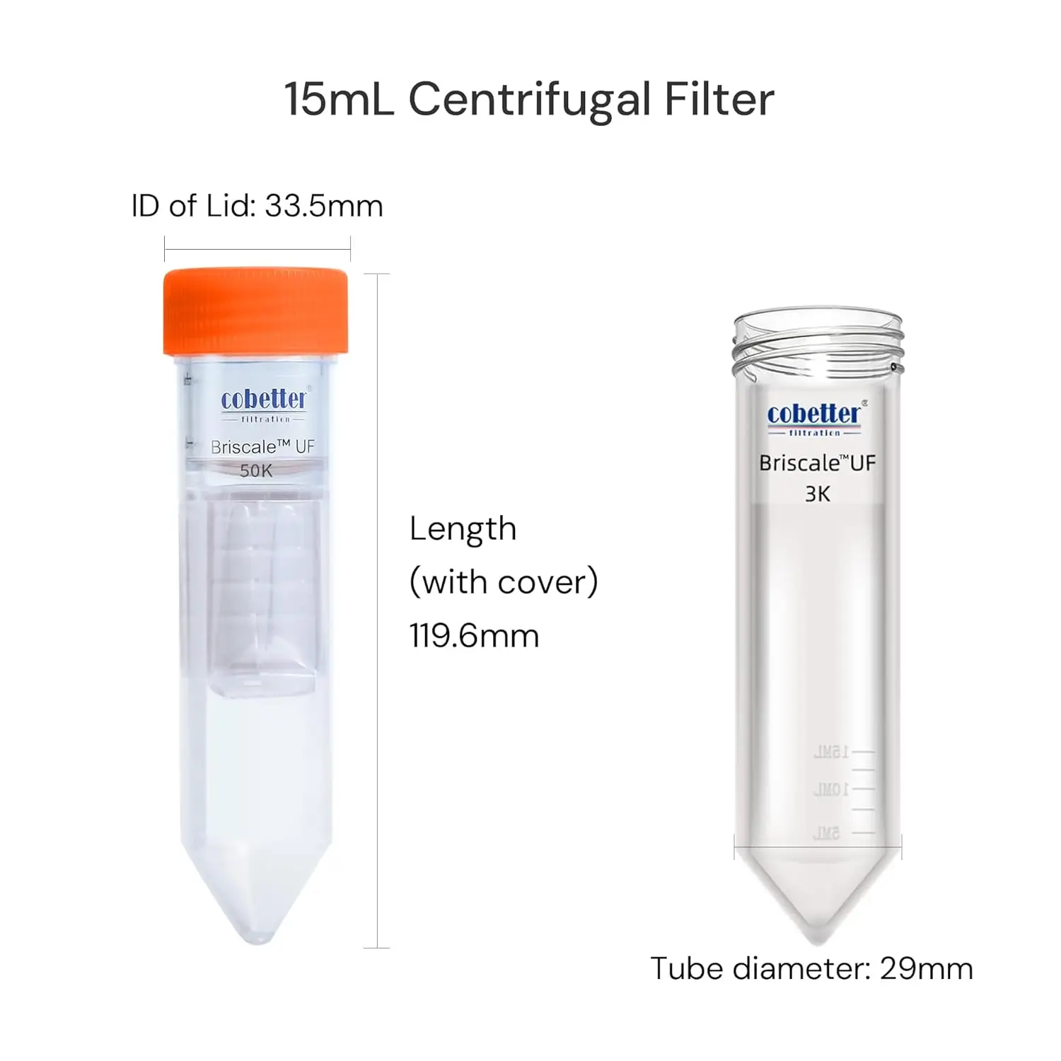 3kDa Ultra-Zentrifugalfiltereinheit, 15 ml Polypropylen-Zentrifugenröhrchen mit RC-Membran, Schraubverschlüssen, einzeln verpackt, 1 Stück – Detail 3