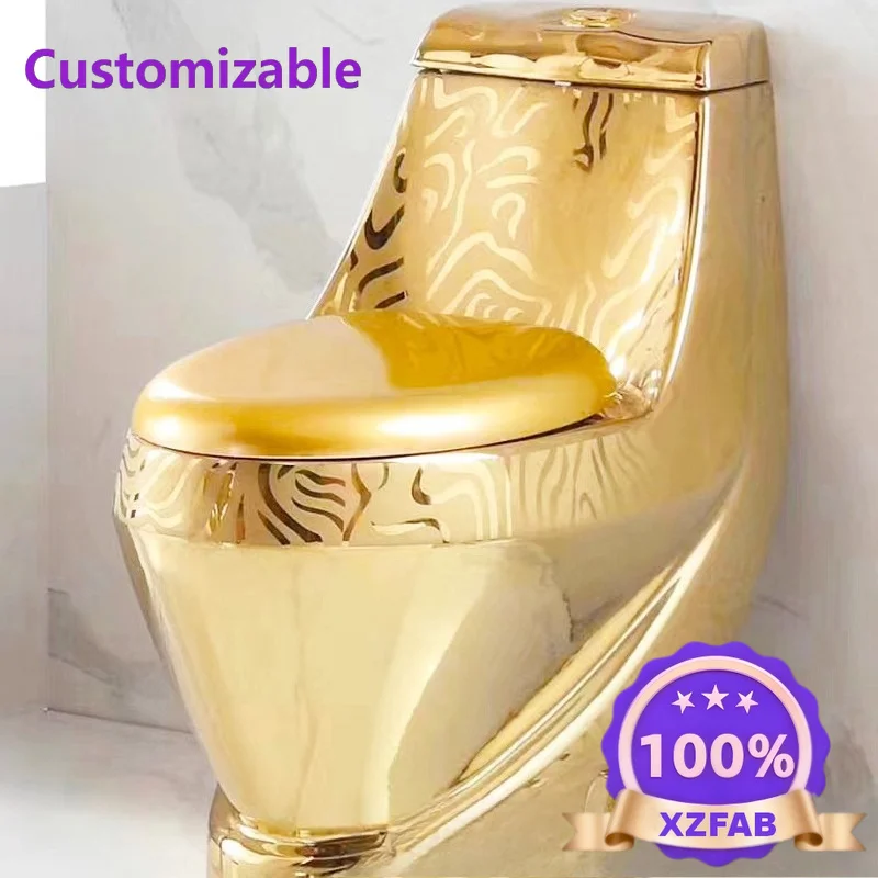 Factory Direct 2026 Electroplated gold one-piece toilet, retro European bathroom golden big pipe