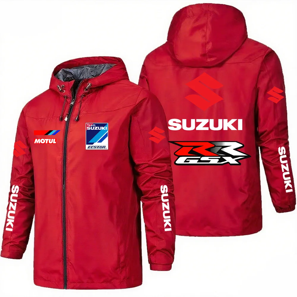 Suzuki Racing Men's Winter and Autumn Motorcycle Printed Hoodie Jacket, Casual Outdoor Windproof Waterproof Jacket