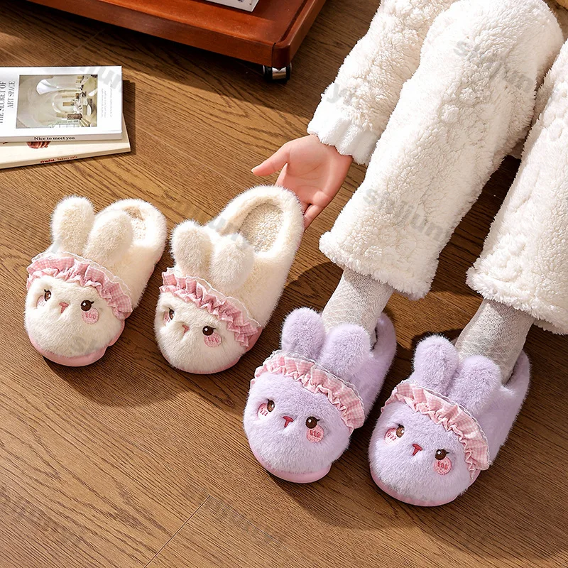 لطيف أرنب الأطفال النعال شتاء 2025 موضة جديدة داخلي أحذية المنزل للنساء الدافئة الفراء أفخم أحذية قطنية للطفل الوالدين #2