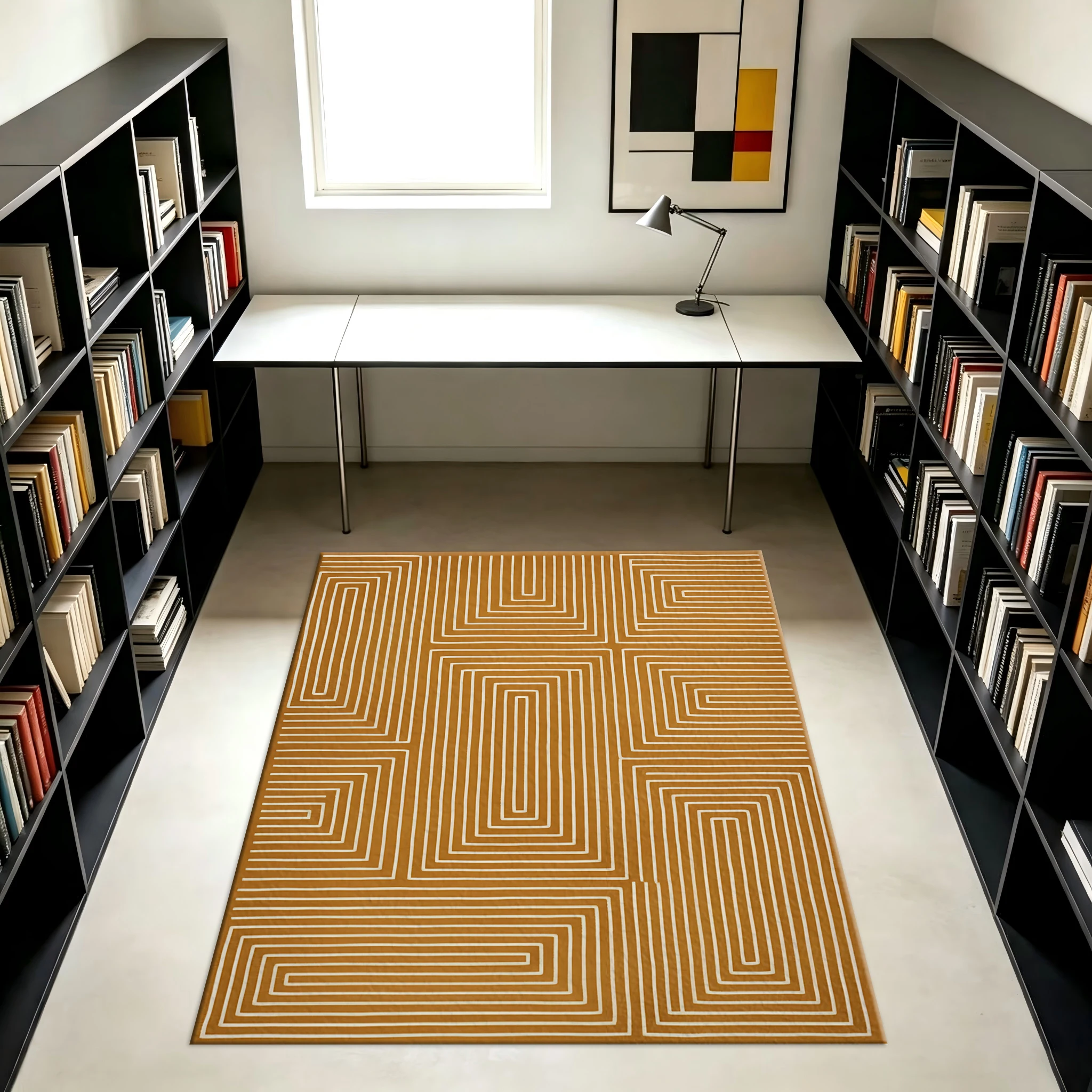 Retro Linear Maze Pattern Carpet Flooring Stylish House Interior Decoration Rug