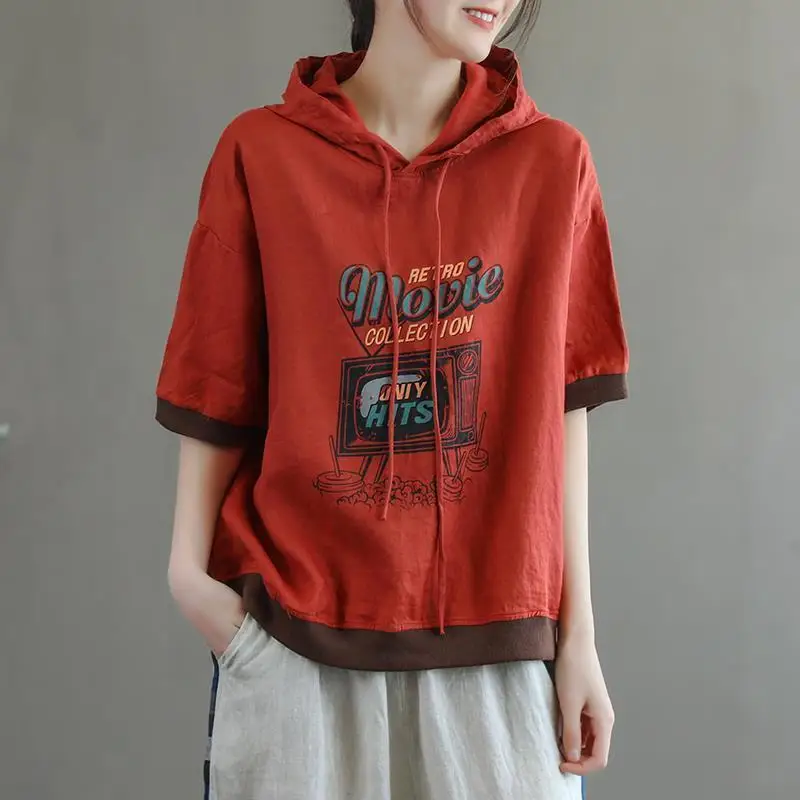 Übergroßen Frühling und sommer Frauen Hoodies druck Sweatshirt Koreanische Stil Herbst Kurzarm Mit Kapuze Weibliche Pullover Tops