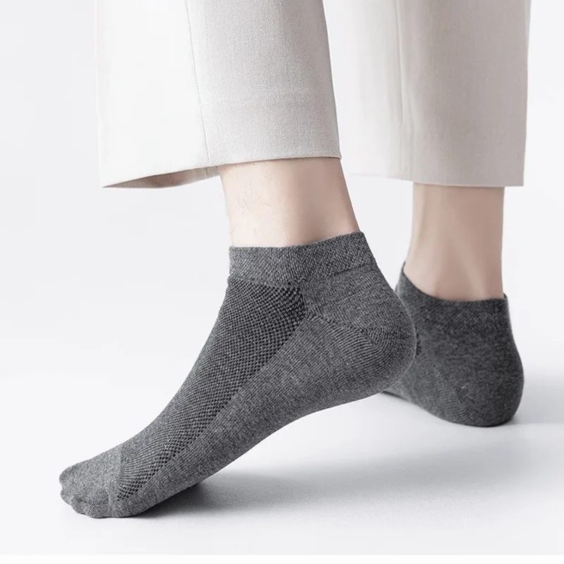 Breathable Men's Socks Short Ankle Elastic Solid Color Mesh High Quality Cotton Business Unisex Sokken Plus Size EU38-47