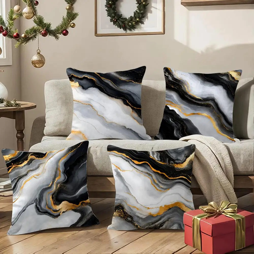 Black White Gray Marble Cushion Cover Square Decorative Sofa Pillow Case Bedroom Living Room Home Decor Gift