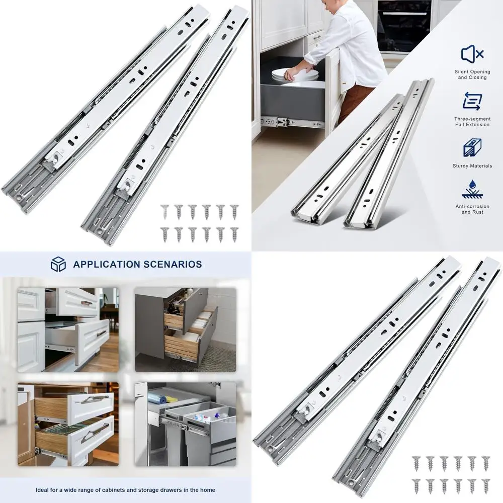 

18-дюймовые направляющие для выдвижных ящиков с плавным закрыванием, на шарикоподшипниках, полного выдвижения, усиленные, с боковым креплением