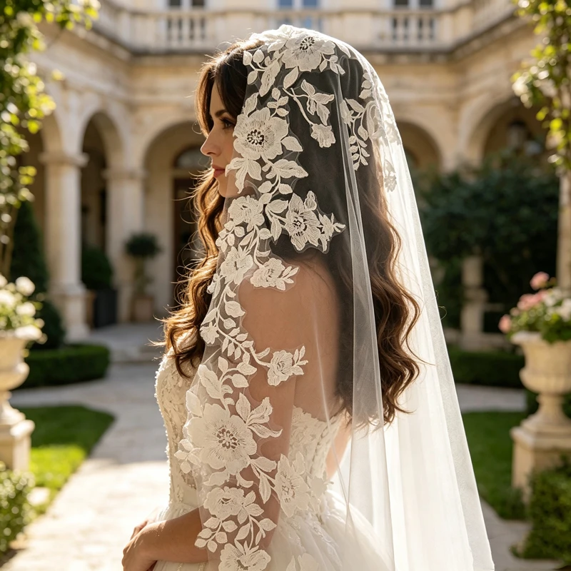 mantilla-con-bordo-in-pizzo-pieno-veli-da-sposa-da-sposa-cattedrale-lungo-ricamato-in-tulle-avorio-fiori-floreali-foglie-spose-da-chiesa-all'aperto