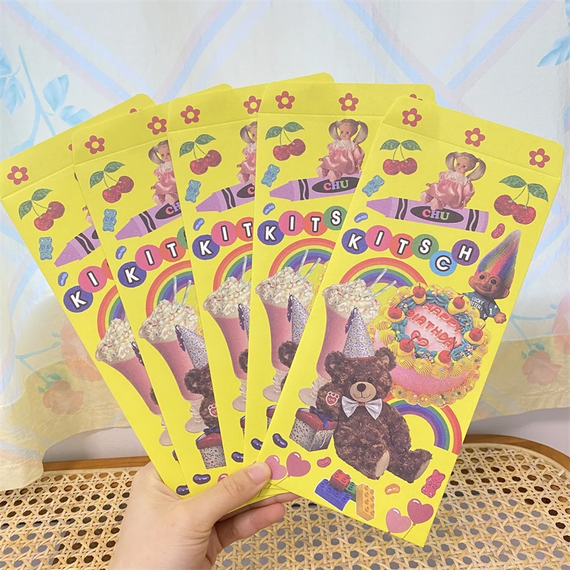 Sharkbang 5pcs/Lot Kawaii Envelop Pink Coffee Bear Vintage Paper Bags Greeting Wishes Vintage Birtherday Party Stationery