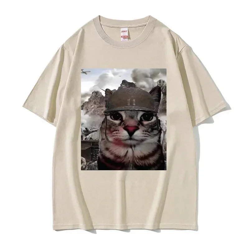 Thousand Yard Stare Funny Cat Meme T Shirts Men Women\'s Fashion Casual Short Sleeve T-shirts Cotton Oversized T-shirt Streetwear