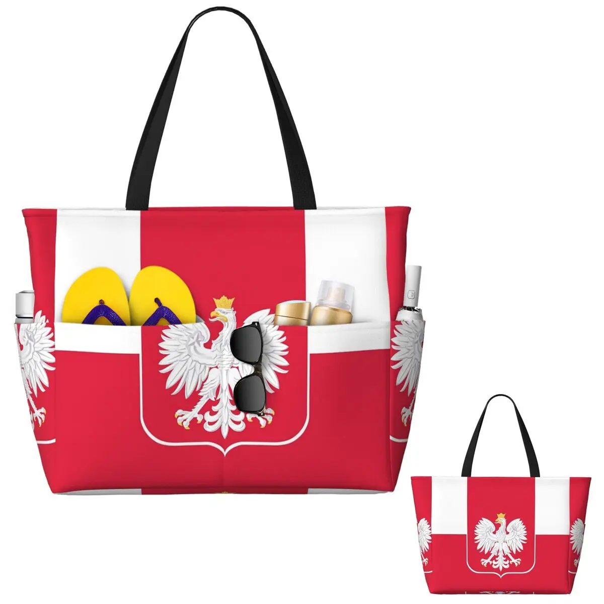 

Polish Flag Flag Of Poland Beach Tote Bag Sport Gym Yoga Duffle Large Tote Bag Women Travel Bag Fitness bag