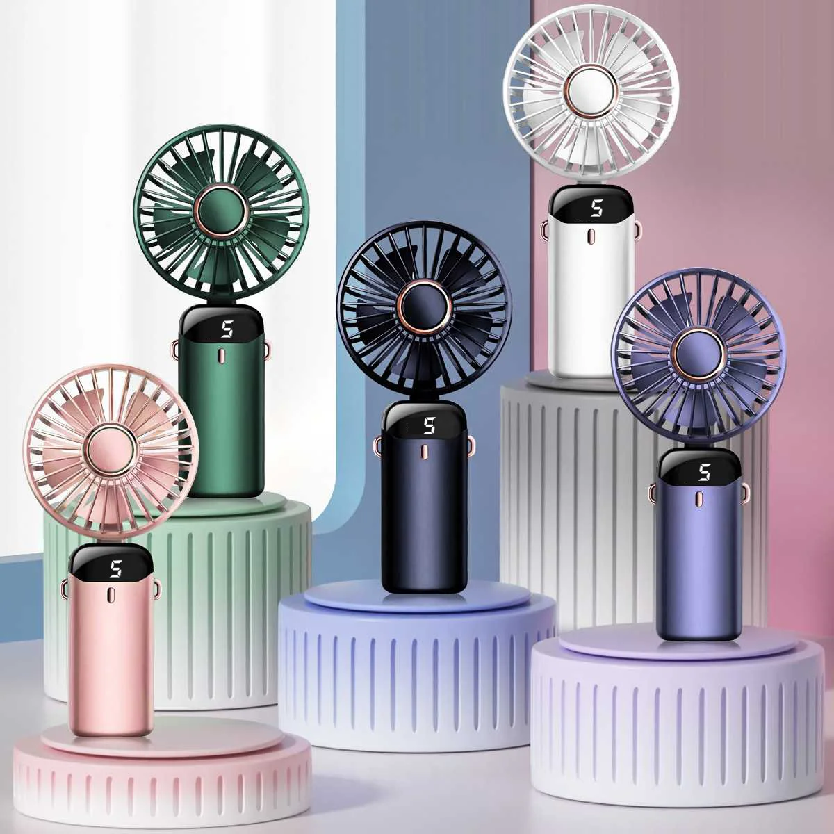 

Портативный ручной мини-вентилятор 1200 мАч USB перезаряжаемый вентилятор 5-скоростная регулировка с держателем для сотового телефона для домашнего и наружного использования