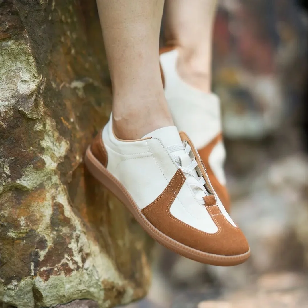 

High-End Retro Top-Layer Cowhide Soft Bottom Slip-On Color Block Versatile Deqin Casual Shoes Trendy round Toe Breathable