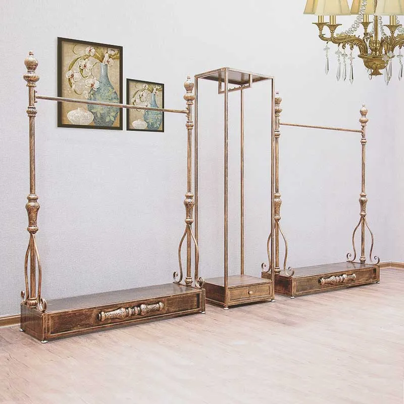 European iron retro clothing rack floor-standing clothing store hanger display rack hanger hanger women's clothing store gold br