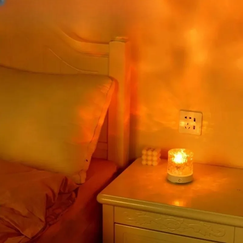 New Rotating Dynamic Flame Water Ripple Atmosphere Light Projection Starry Sky Romantic Bedroom Bedhead Decoration Nightlight