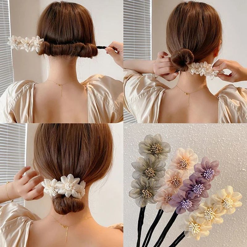 Chiffon Flower Hairbands Sweet Hair Headwear Women Braided Hair Device Hair Accessories DIY Hair Styling Tool