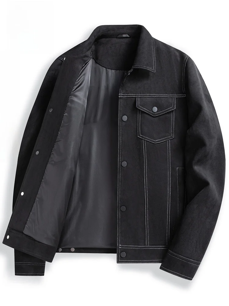 

Rn Мужская замшевая куртка на весну и осень, свободная повседневная модная ветрозащитная верхняя одежда с лацканами Long Sve из смеси полиэстера