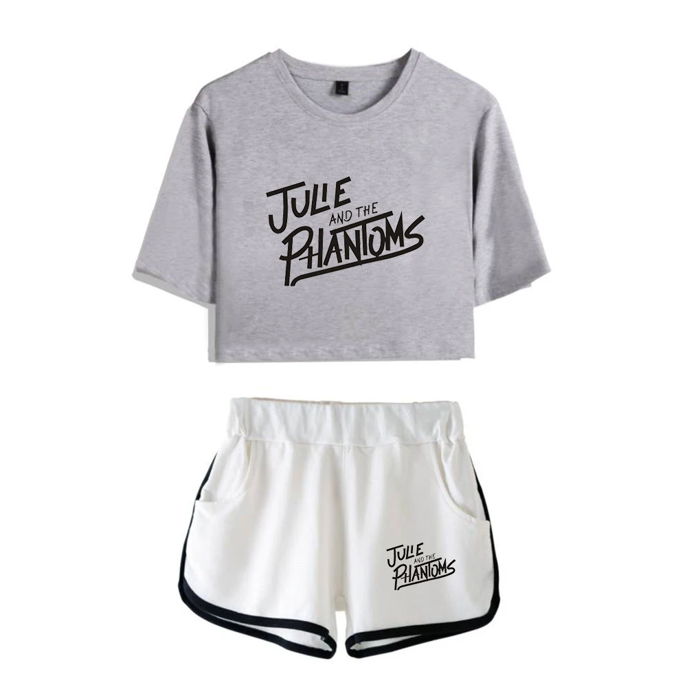 Comfortable Julie & the Phantoms Print Girls Dew navel Two Piece Set Wo Sexy Short Sleeve Crop T-shirts+Shorts Pants Tracksuit