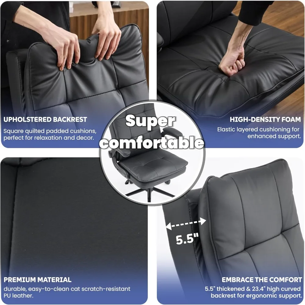 Ergonomic High-Back Leather Office Chair with Adjustable Features and Dual Base, Suitable for Computer Gaming