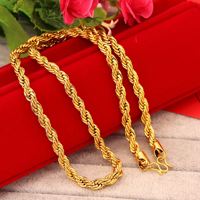 Hot Sale Alluvial Gold Chain Necklace Men Chains Gold K Luxury 7mm Twist Necklace e-commerce Vacuum Gold Plated No Fade Color