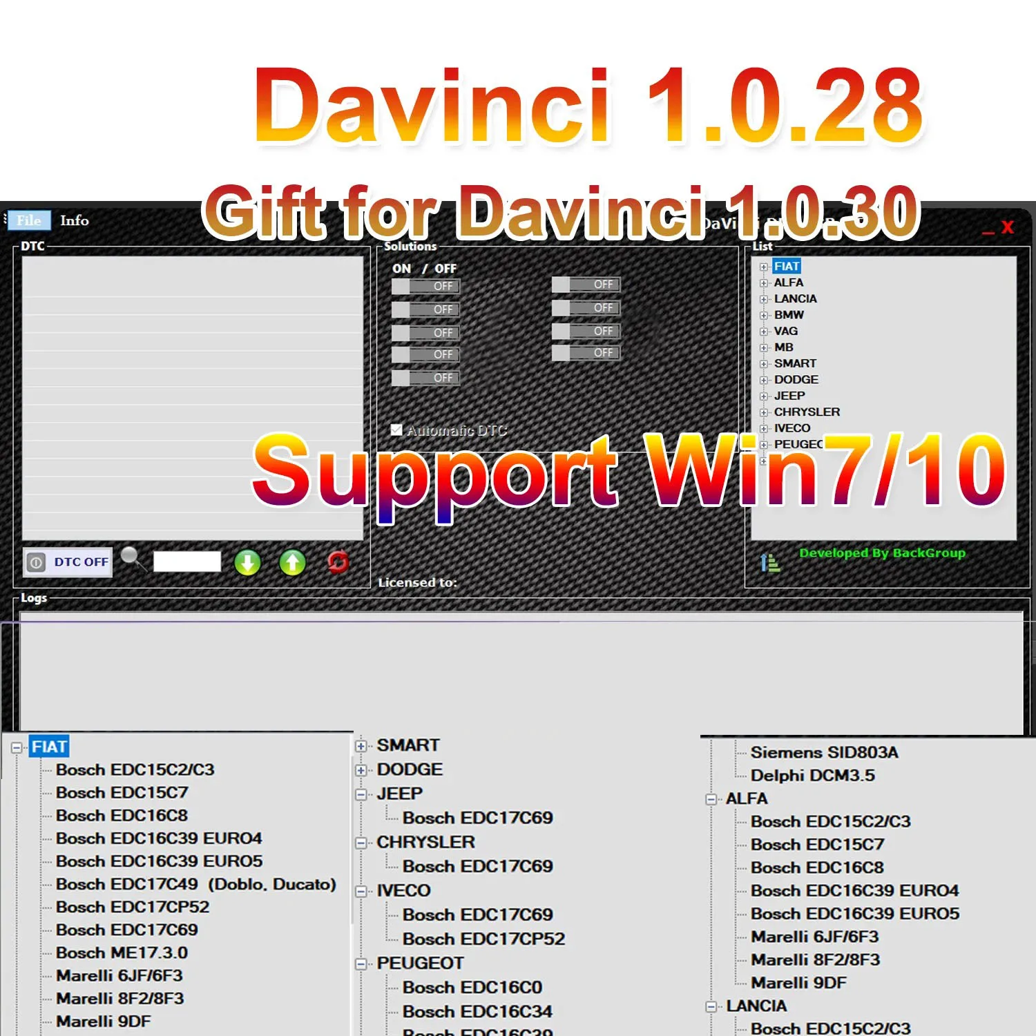 Davinci 1.0.28 Software， repair diagnostics， activate infinite ​ usage， Work on WIN7/10/11pro/Ultimate