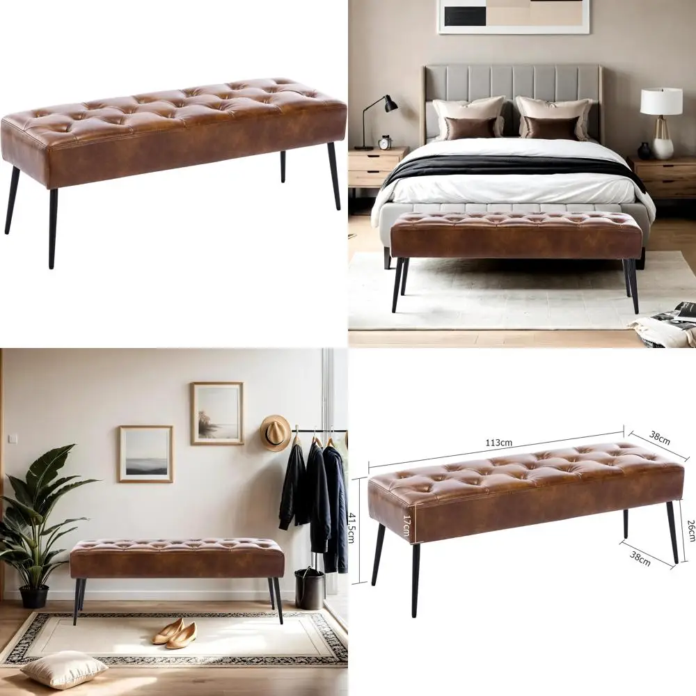 

Upholstered Button-Tufted Leather Ottoman Bench for Bedroom, Footrest Stool Accent Furniture for Entryway and Dining Room