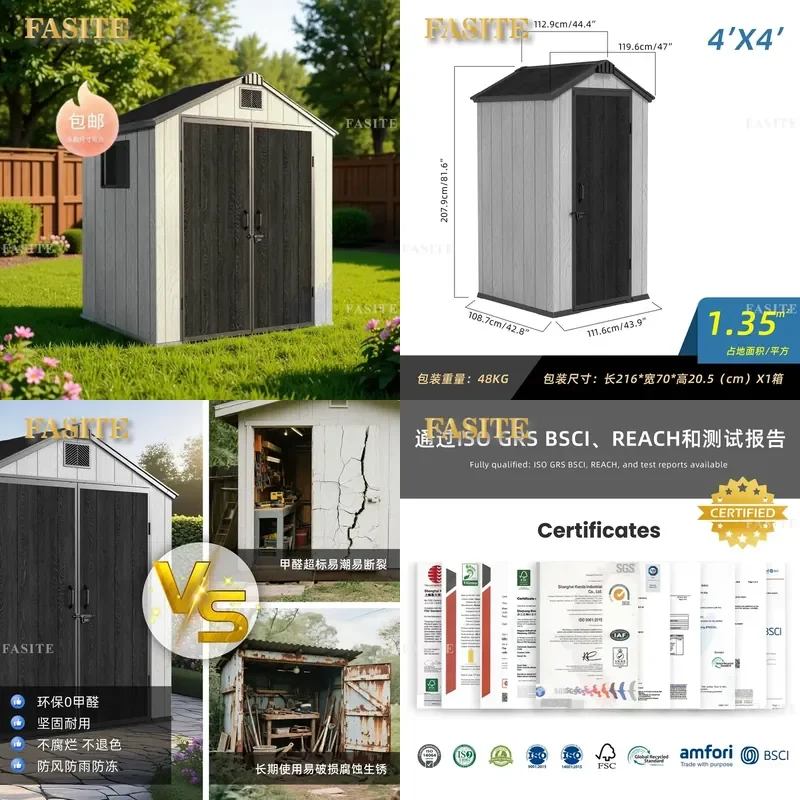 For Outdoor Storage Room Cabinet Mobile Plastic Tool Shed Simple Construction Site Yard Garden Temporary Storage Solution