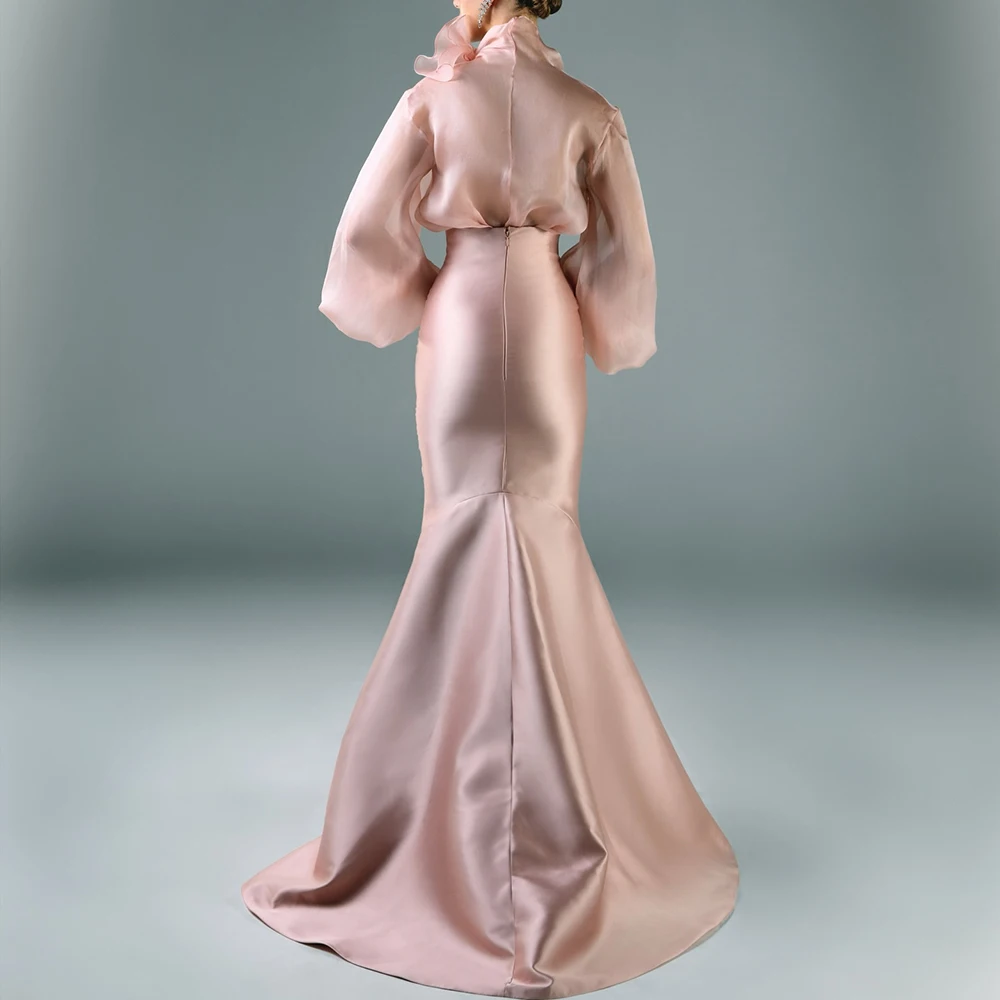 تخصيص حساسة حورية البحر التطريز القوس قبالة الكتف الساتان مساء اللباس أزياء عالية العنق 3/4 الأكمام الديك #3