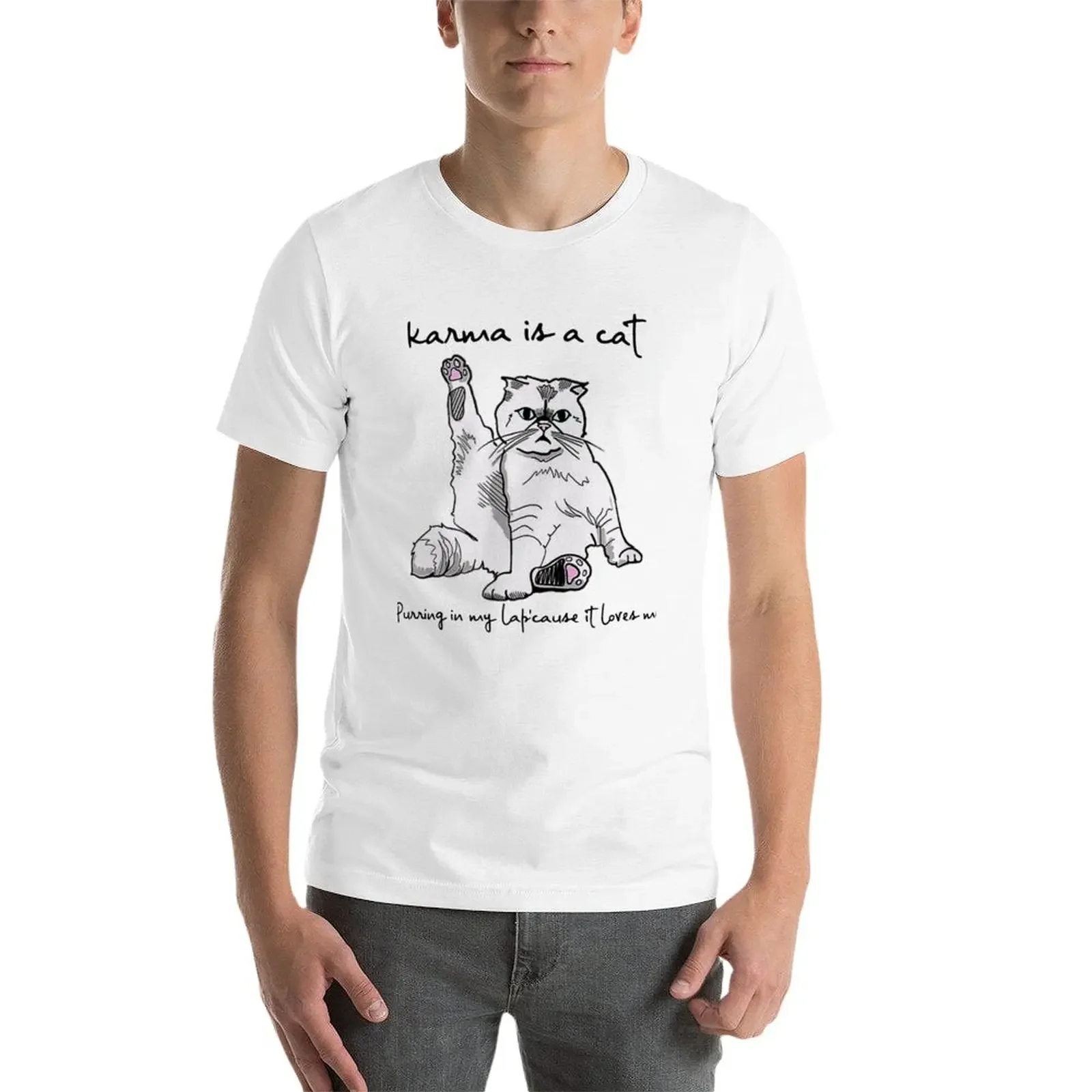 New Karma is a cat purring in my lap cause it loves me T-Shirt graphic t shirt sublime t shirt mens t shirt graphic image 3