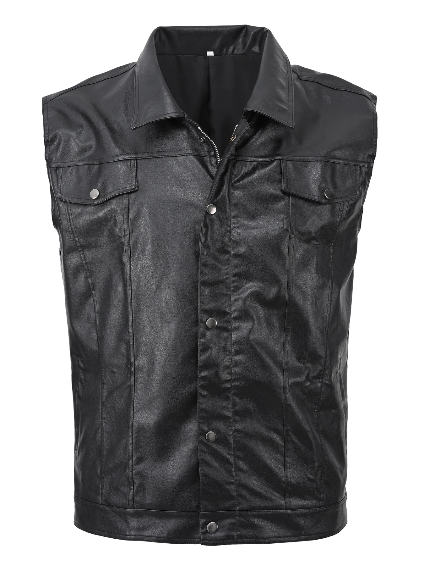 

Men's Faux Leather Sleeveless Motorcycle Vest - Tiger Embroidery Style, Fashionable Rock-Inspired Jacket
