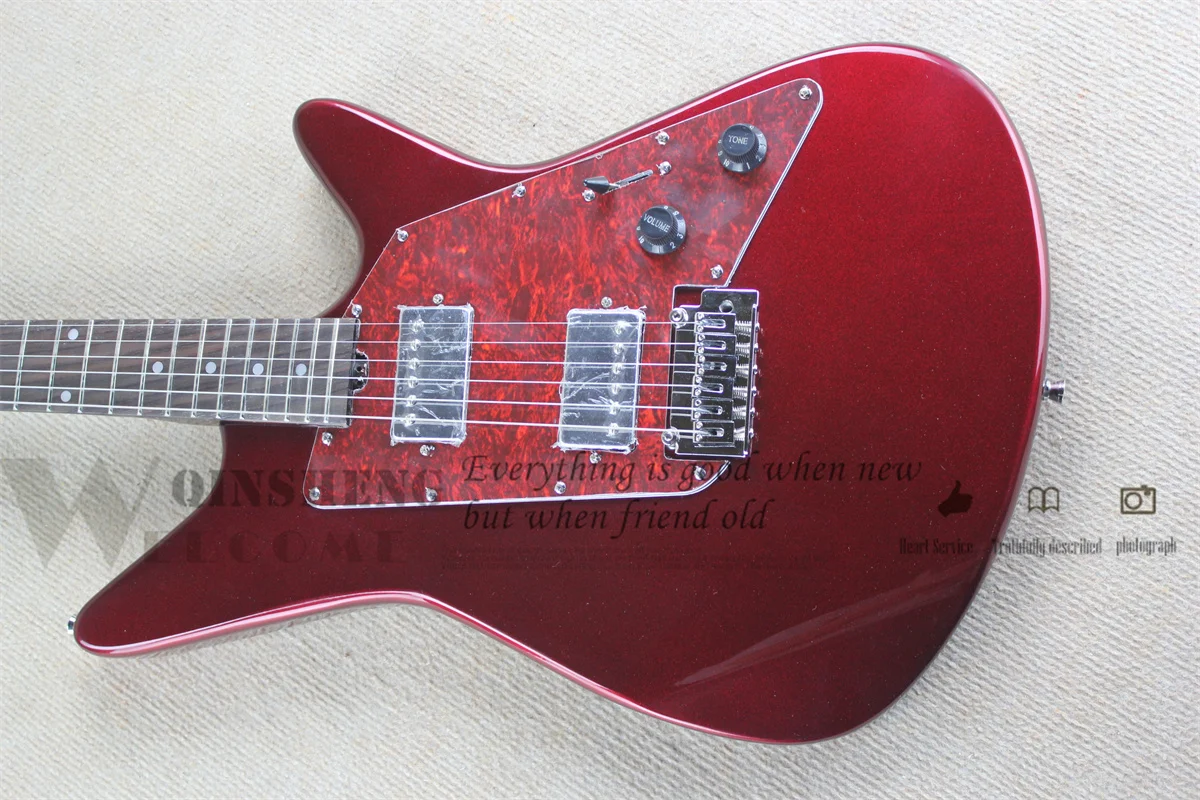 Classic Electric Guitar, ERN Metal Red Guitar, Small Tremolo Bridge, Red Pearl Pickups, Chrome Button, Active Battery Ca