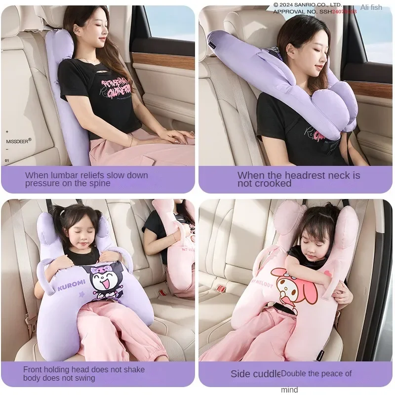 Kawaii anime Cartoon Car Kids Fixed Sleeping Pillow Kuromi My Melody Vehicle Mounted Pillow Back Row Neck Pillow Sleep Artifact