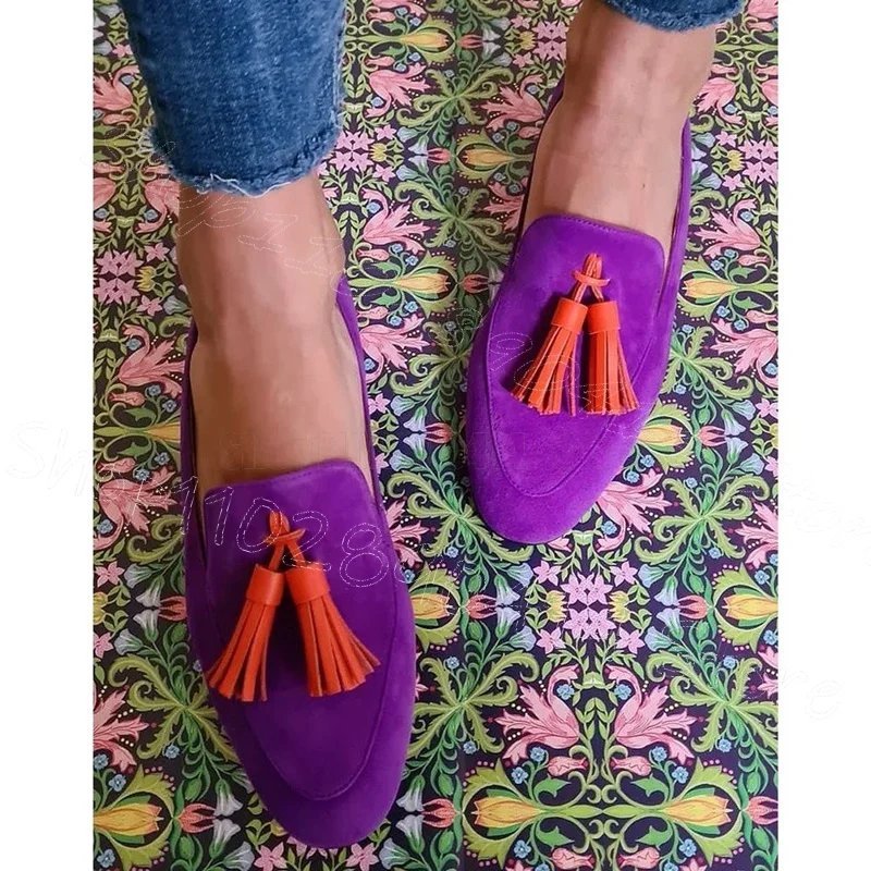 

Leather Tassels Purple Suede Pointed Toe Pumps Buckle Strap Women Shoes Low Top New Party Feast Dating 2026 Zapatos Para Mujere