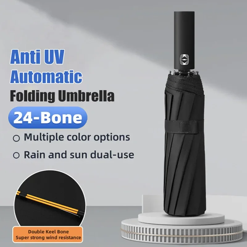 12 Double Bone Automatic Folding Umbrella Anti UV Windproof Shade Large Size Umbrella Men's Women's Sun Rain Resistance Umbrella