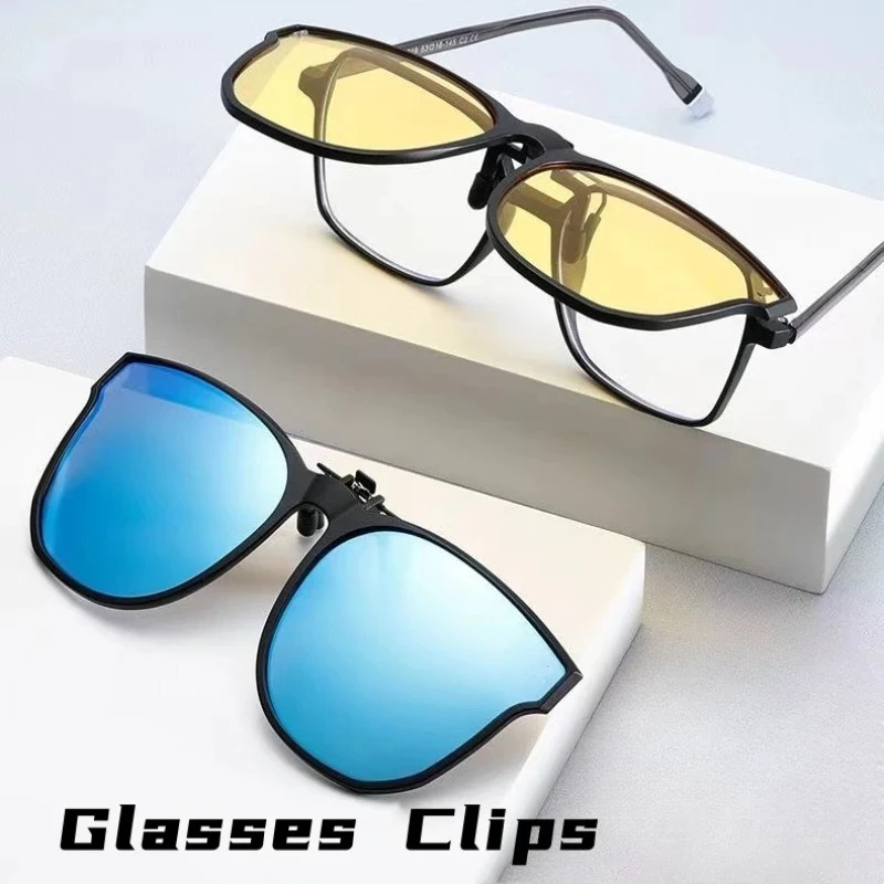 

Men Women Outdoor UV400 Sunglasses Clips Trendy Ultralight Square Clip-on Sun Glasses Retro Night Vision Polarized Goggles