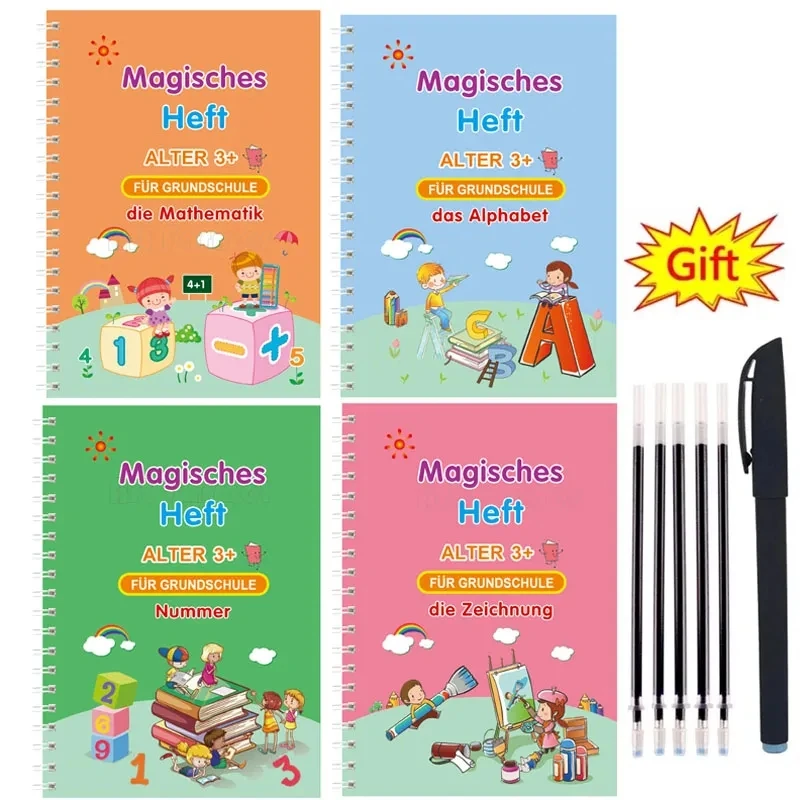 Buku salinan anak-anak Jerman 13x19cm alur dalam buku ajaib angka belajar alfabet tulis tangan latihan sihir Jerman buku salinan