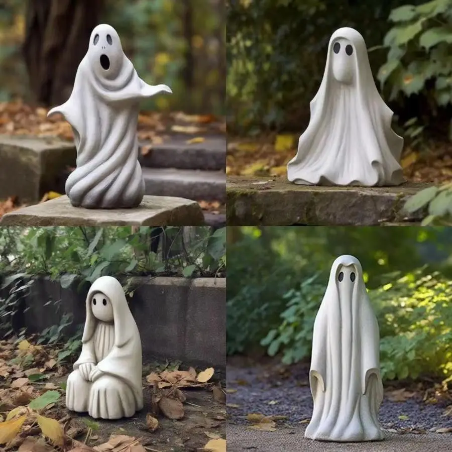 Cute Halloween White Ghost Resin Garden Statue Outdoor Yard Lawn Ornament Home Decoration Craft Gift Decor
