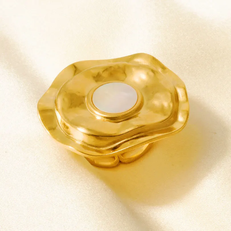 男性と女性のためのステンレス鋼のリング,海のジュエリー,貝殻,葉,幾何学的,丸い,オープン,調整可能,ビーチ,休暇,アクセサリー