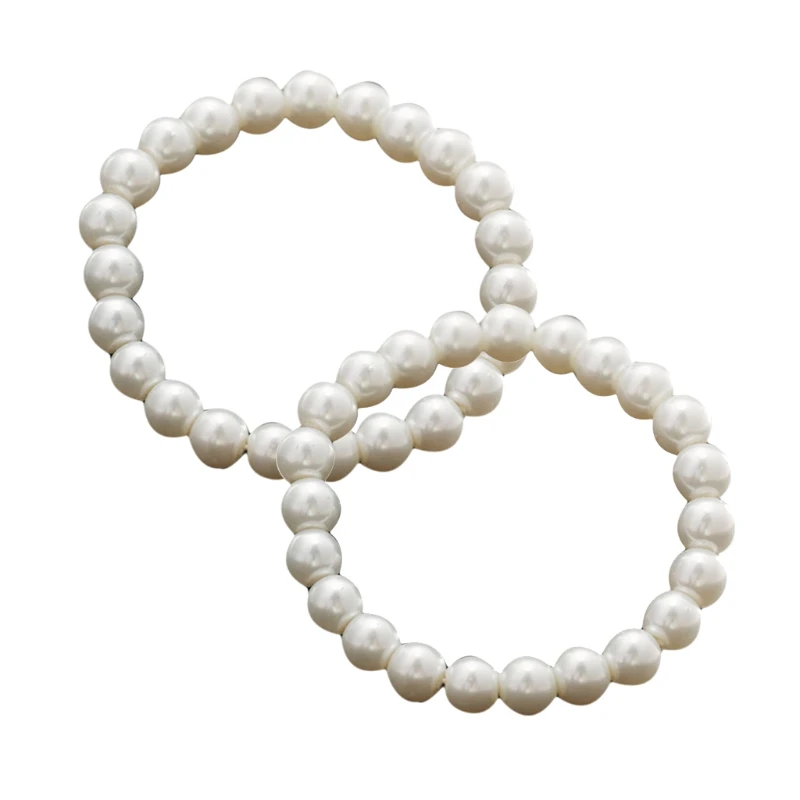 2x 8mm Faux Pearls Elastic Bracelet Imitation Pearls Elastic Bracelets Jewelry