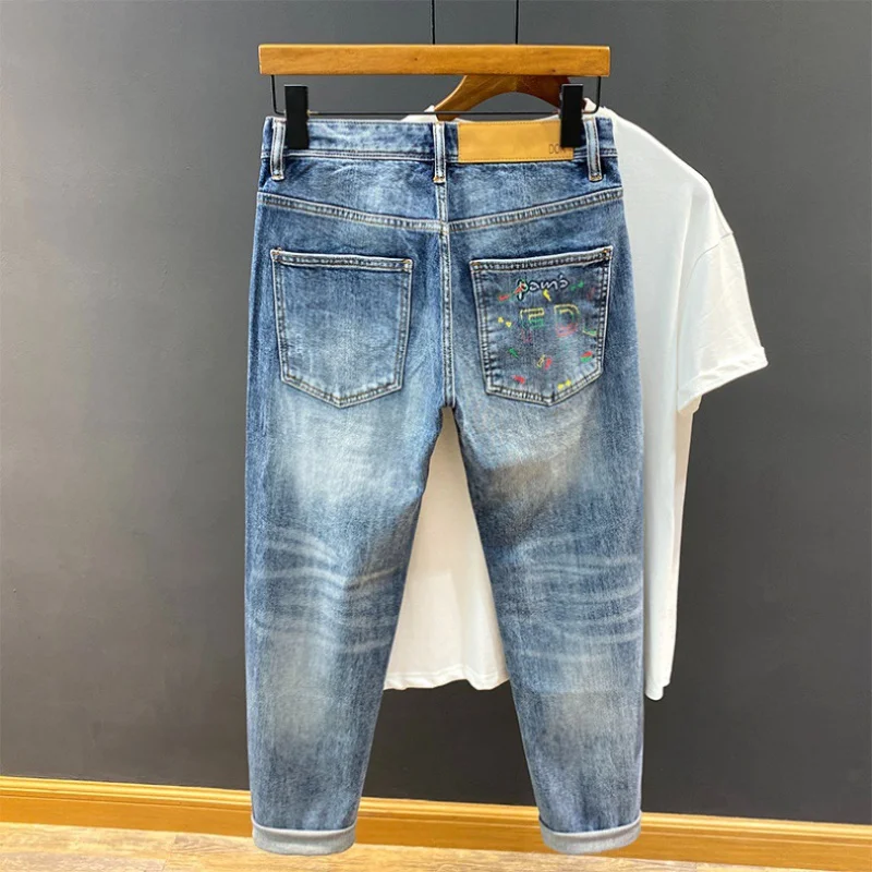 Betaalbare Luxe Mode Bedrukt Hoge Kwaliteit Jeans Slim Fit Skinny Design Modieus Casual Stretchbroek Voor Heren