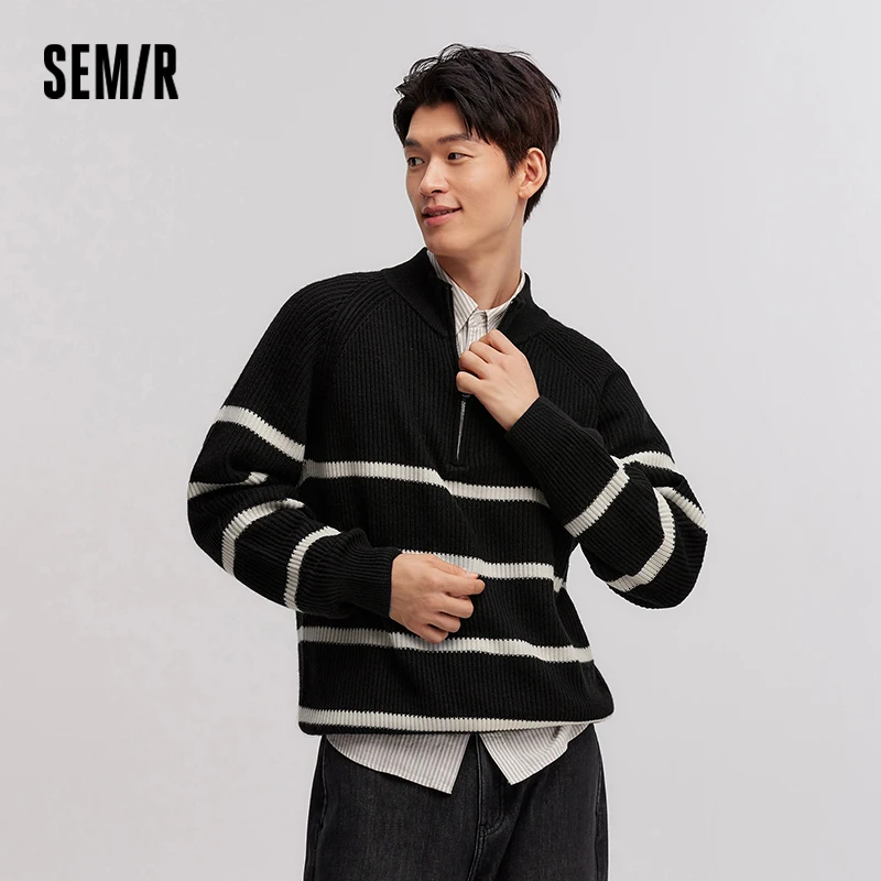 

Semir Knitted Sweater Men 2024 New Winter Couple Base Layer Shirt Half-Open Front Inner Wear