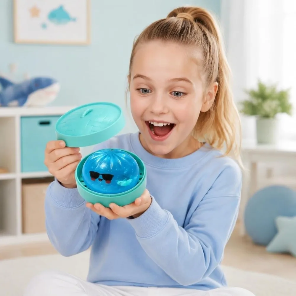 Glitter Shark Dumplings SqueezeToy with Steamer Soft Stress Relief Sensory Ball Slow Resilience Fidget