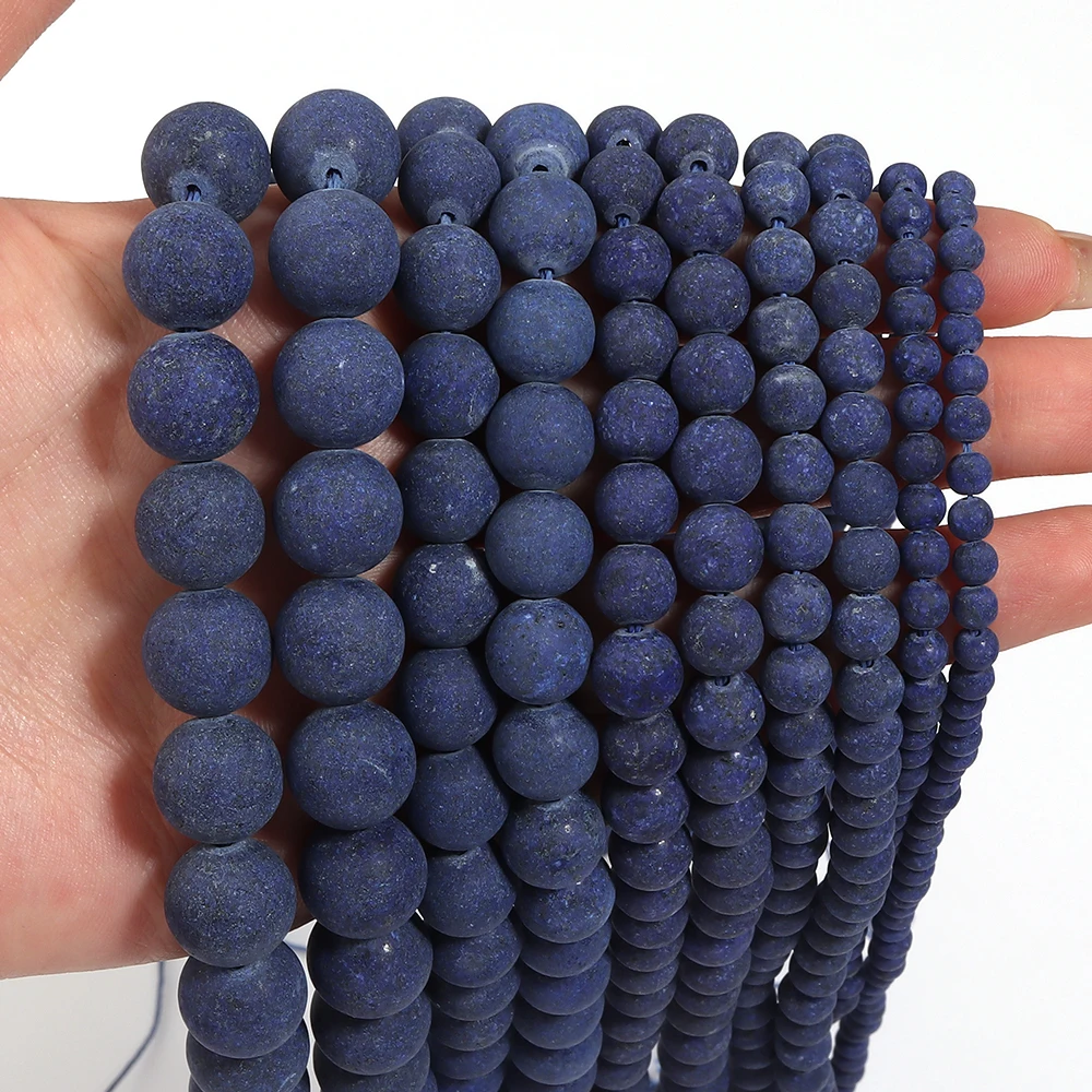 1strand/lot 4/6/8/10/12mm Frosted Lapis Lazuli Stone Beads Round Loose Spacer Beads For Jewelry Making DIY Necklace Bracelet