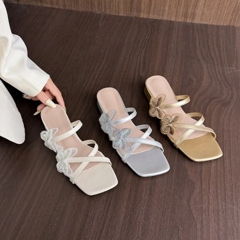 

Flower Ladies Sandals Brand Luxury New Summer Clip-toe Cool Travel Beach Slippers Convenient Comfortable Exquisite High Heels 42