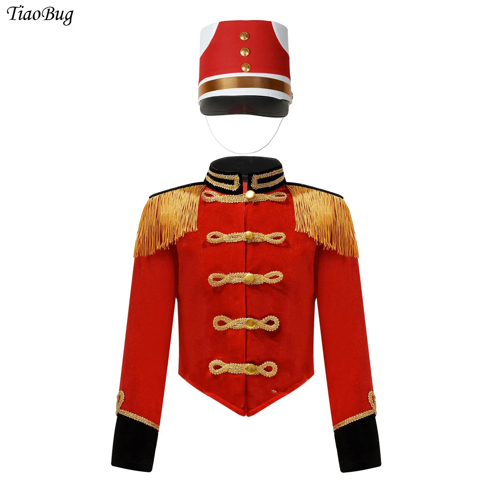 

Girls Circus Jacket Halloween Ringmaster Drummer Bank Unifrom Overcoat Long Sleeve Fringe Tassel Epaulet Coats Cosplay Costume