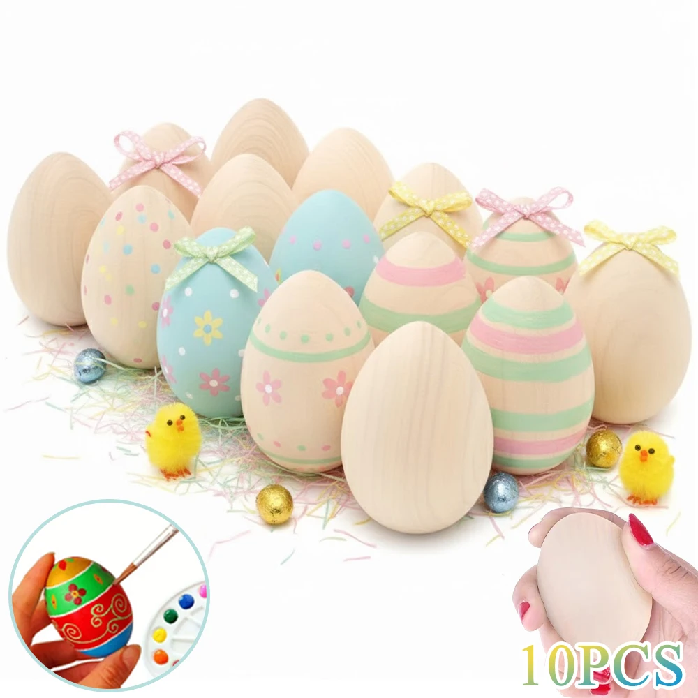 Wooden Easter Eggs DIY Painting Set Realistic Imitation Farmhouse Decor Creative Doodle Art for Kids Role Play Ornaments
