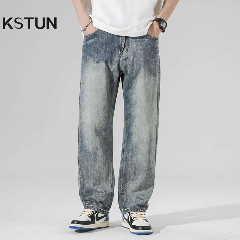 

KSTUN Baggy Jeans Men Light Blue Wide Leg Pants 2023 Summer Thin Loose Casual Denim Trousers Oversize Streetwear Men's Clothing